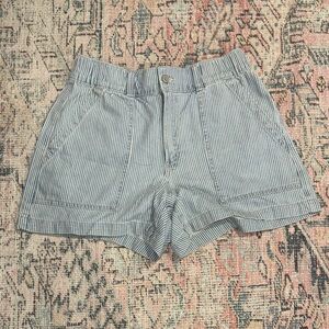 GAP High Waist Striped Shorts in Blue and White